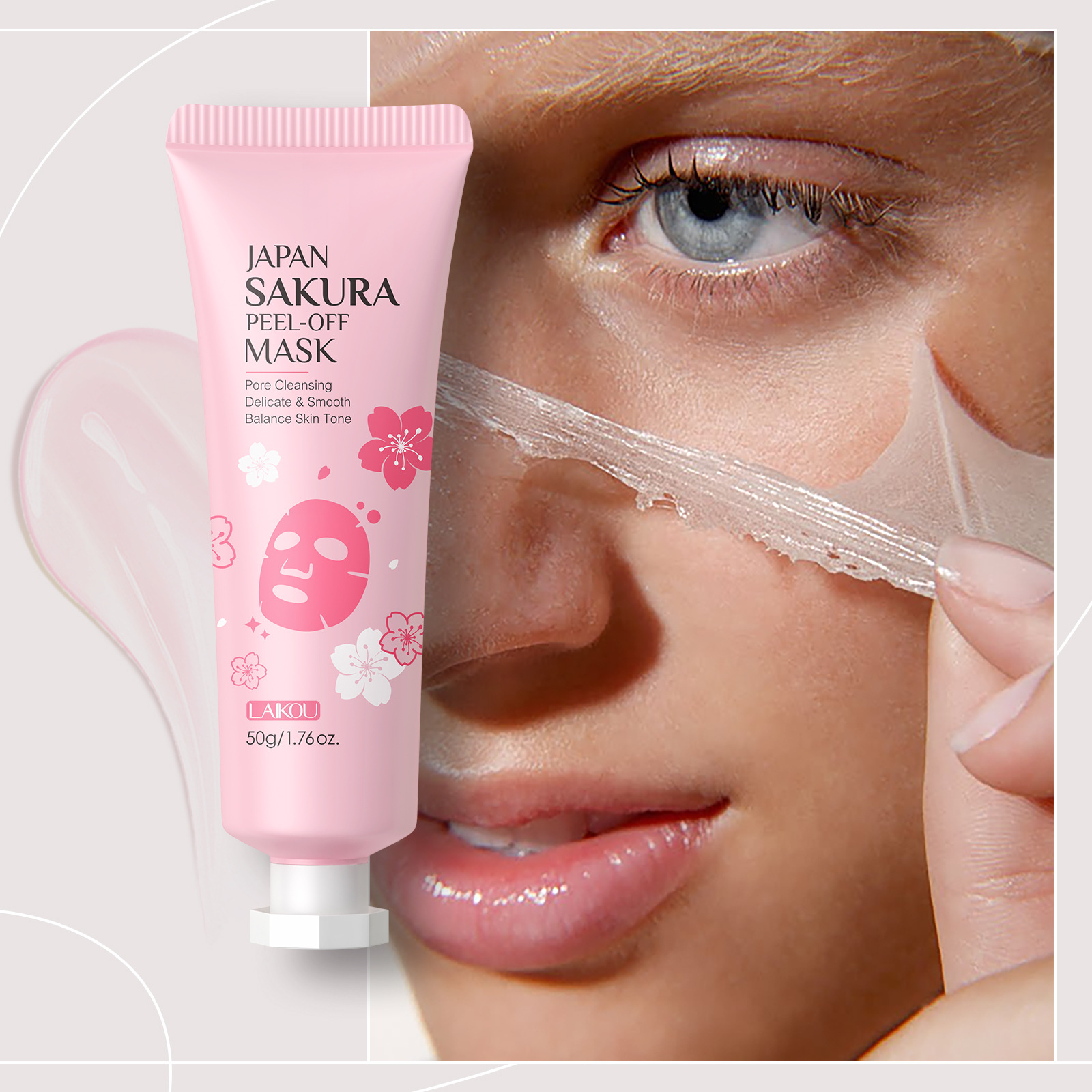 Cross-border laikou Cherry Blossom Peel-off Mask 50g (Color Box) Pore-cleansing, hydrating and moisturizing skin care product manufacturer Application Scenario