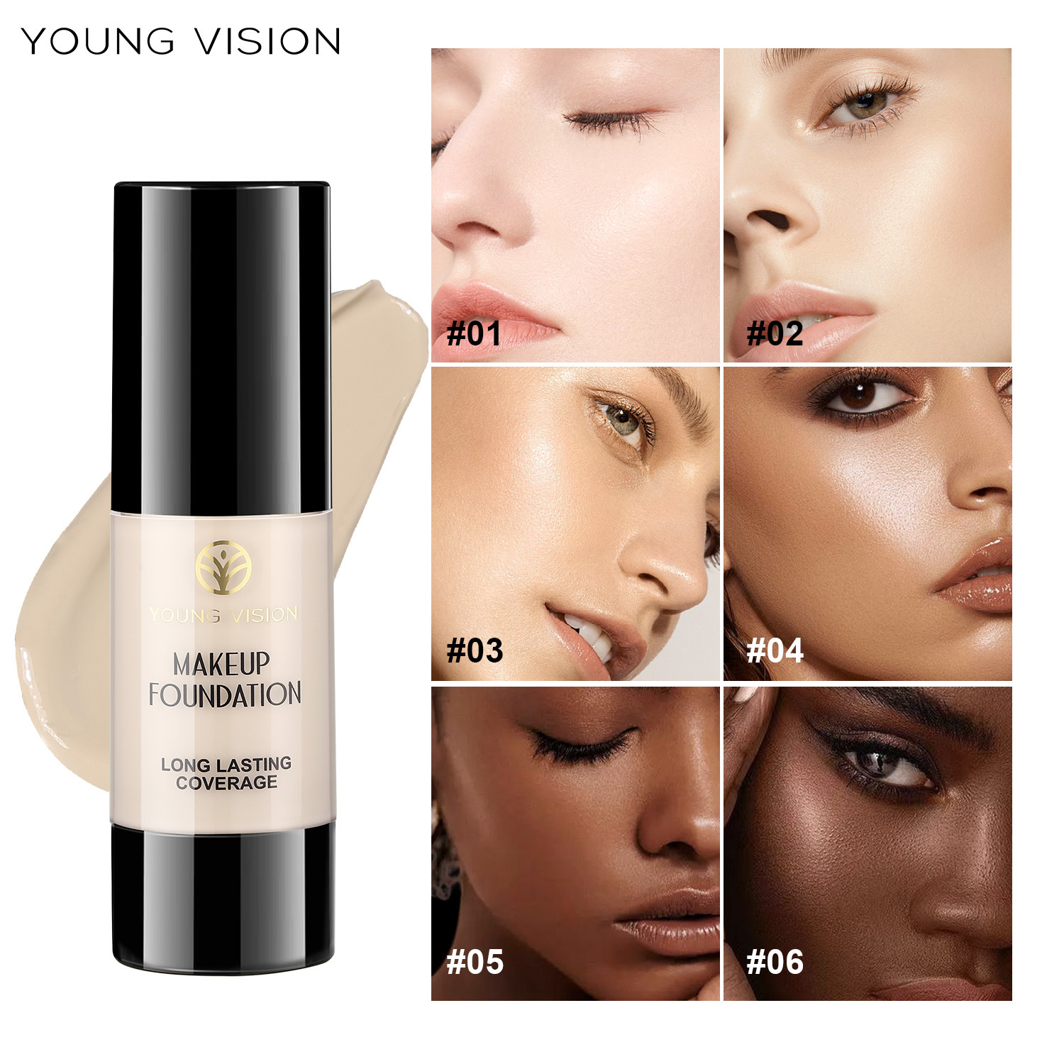 YOUNG VISION Press Foundation Matte, non-smudge, contouring and facial modifying Foundation full figure