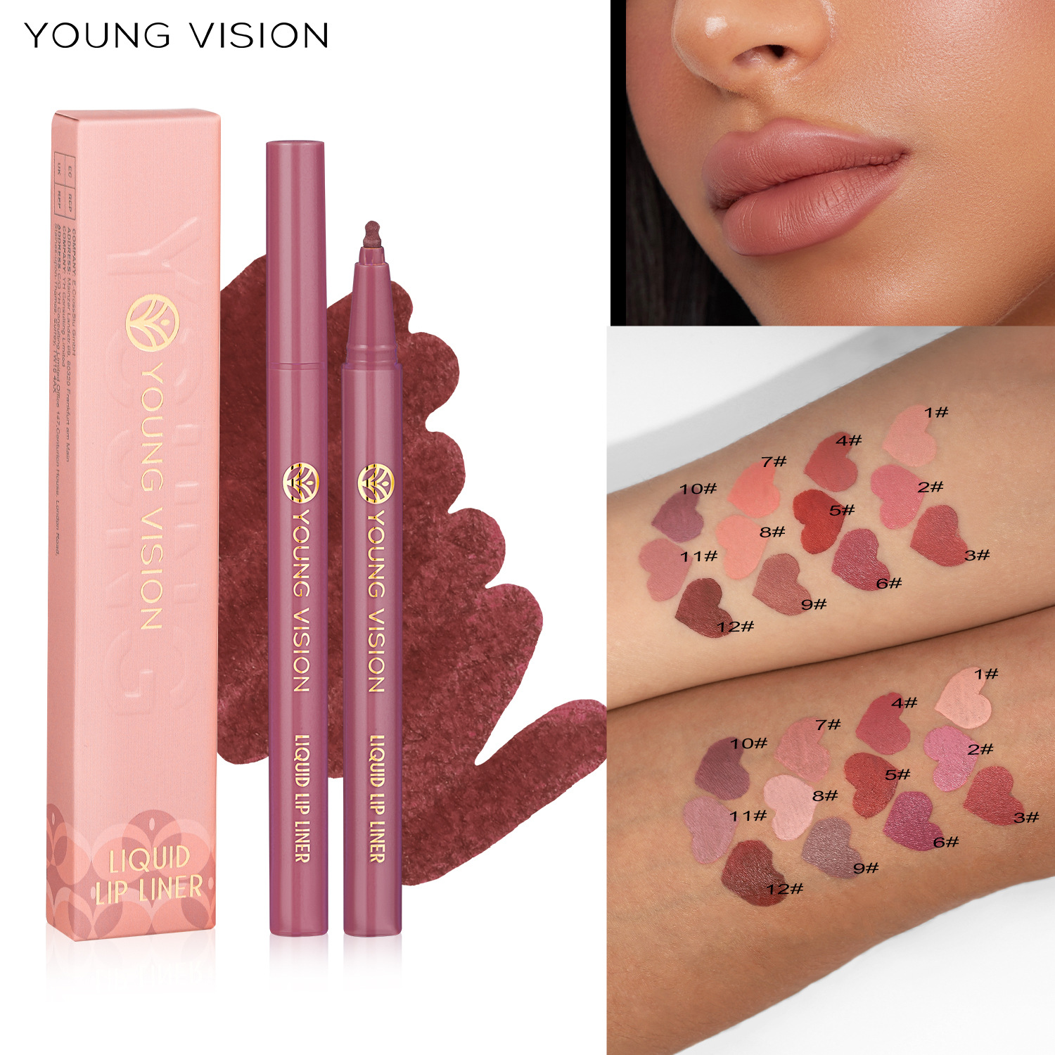 YOUNG VISION Matte Liquid Lip Liner Pen Sponge Gourd Head Matte Nude water-resistant Lip Gloss Lipstick pen Specification drawing