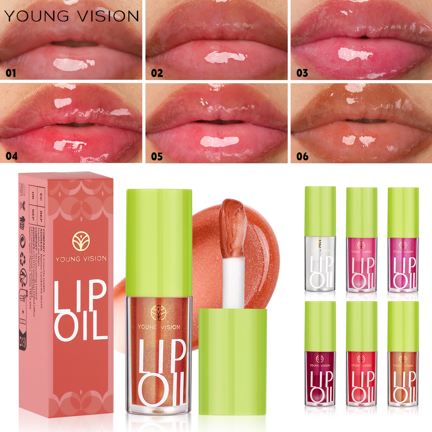 YOUNG VISION Lip Moisturizer, Lip Care Oil, Hydrating Lip Gloss and Transparent Lip Gloss are available in 6 colors full figure