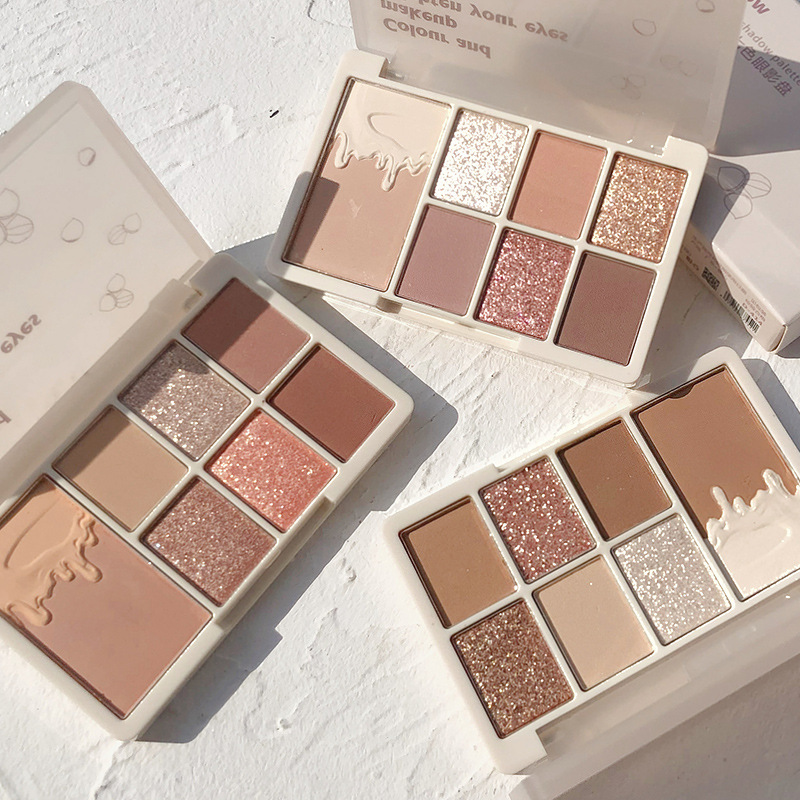 xixi Chestnut 7-color Eyeshadow Palette, Oatmeal Milk tea, nude Chestnut Milk Coffee, Earth Tone Eyeshadow, pearlescent and matte, versatile details Picture