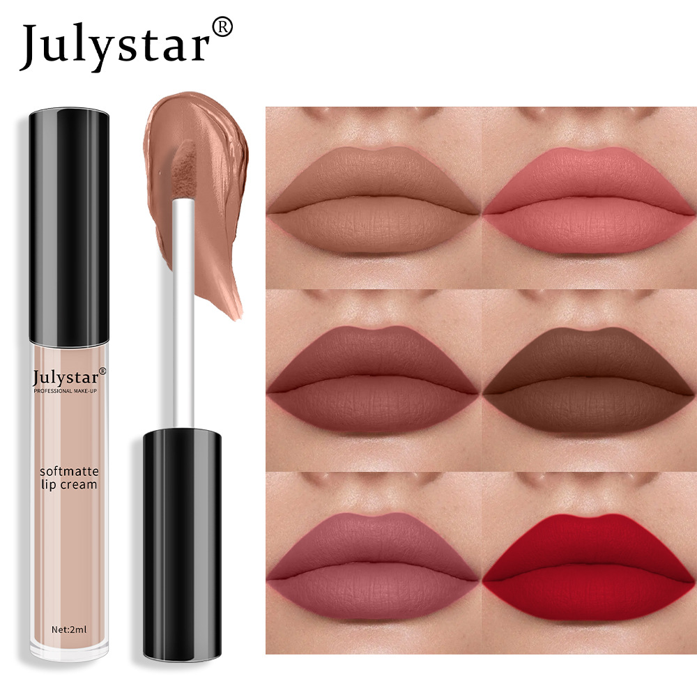 Julystar non-fading and non-sticking cup matte lip gloss, cross-border European and American dual-purpose lip gloss details Picture