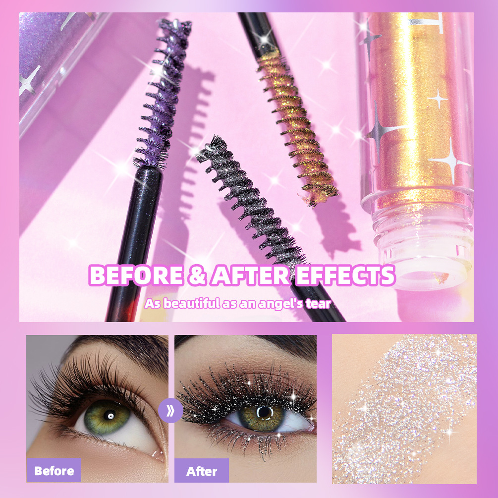 QIBEST Cross-border Sparkling Diamond Mascara, Sequin Sparkling Snowflake Waterproof and Non-smudge Mascara wholesale details Picture