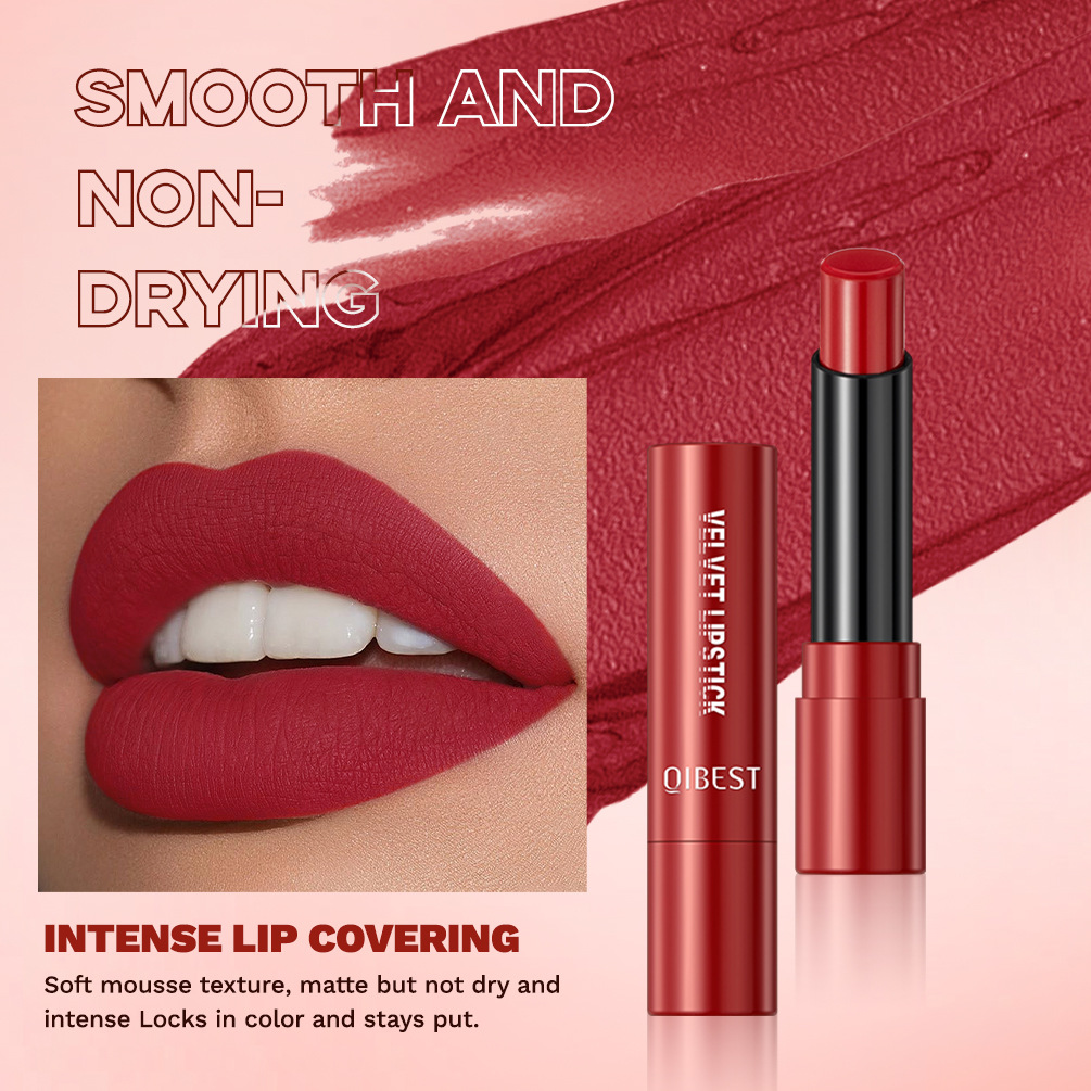 QIBEST Cross-border matte velvet matte lipstick is easy to color, does not stick to cups, does not fade, moisturizes and lasts long, and is a lipstick for makeup Application Scenario