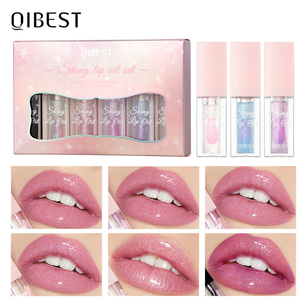 QIBEST Cross-border Color-changing Lip Oil Set: Moisturizing and nourishing, easy to color, chubby lips, Mirror Lip gloss, Lipstick and Makeup full figure