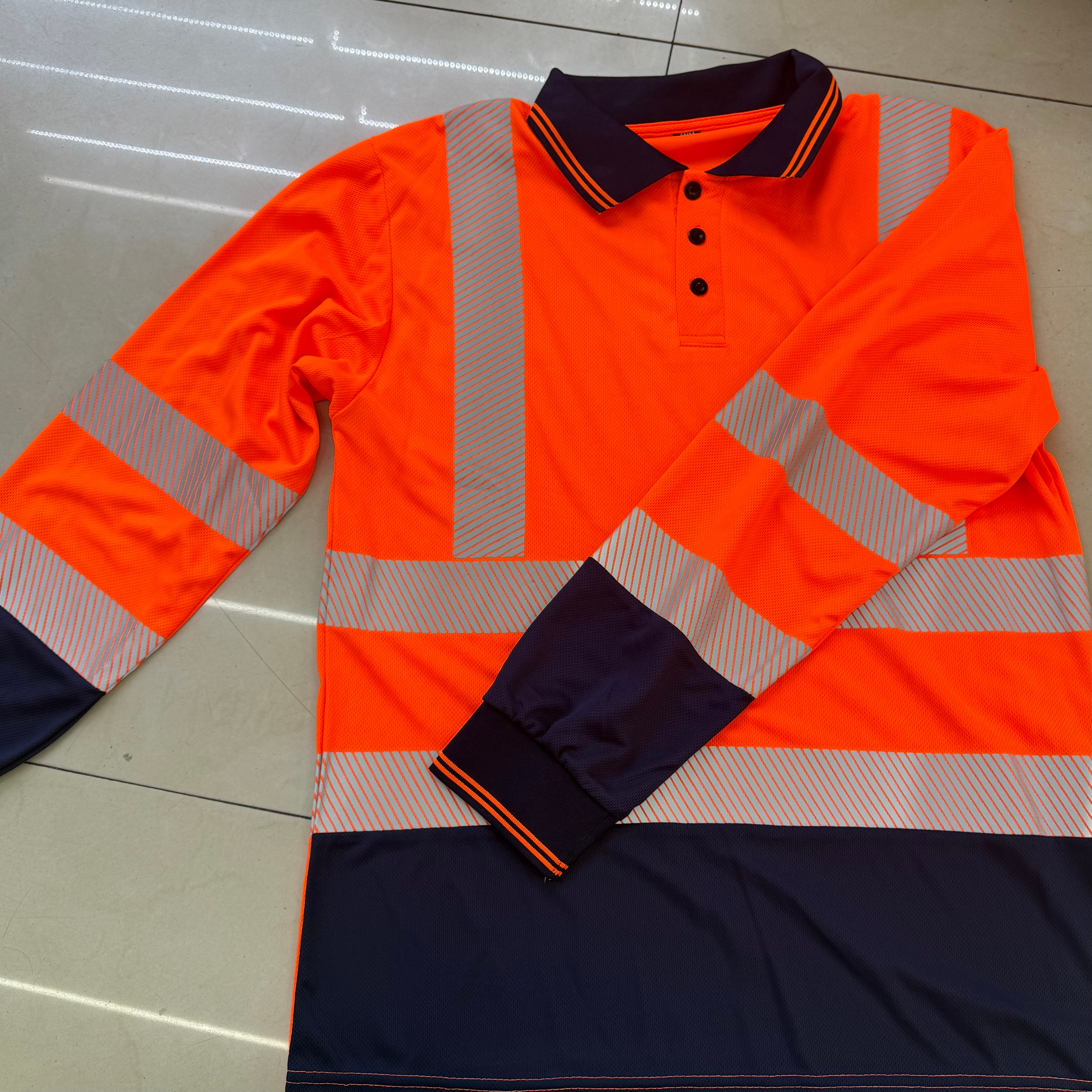 速干翻领长袖建筑施工道路环卫安全服高亮反光POLO工地服POLO衫polo
