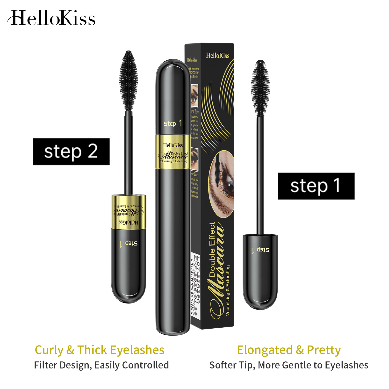 HelloKiss Sunflower Dual-Effect Waterproof Mascara: Long, curly, thick and non-smudge Mascara for cross-border use Specification drawing