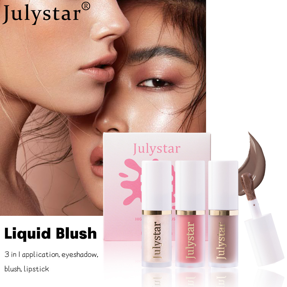 Julystar Facial Blush, Long-lasting Pearlescent Lip Brightening, Natural Highlight Contouring Liquid Set Wholesale details Picture
