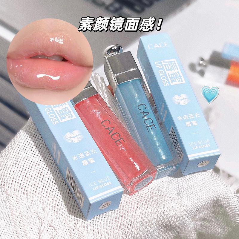 CACE Ice-Clear Blue Lip Gloss, Water Light Glass Dudu Lip Gloss, Moisturizing Transparent Mirror Water Light Lip Gloss, Xiaohongshu details Picture