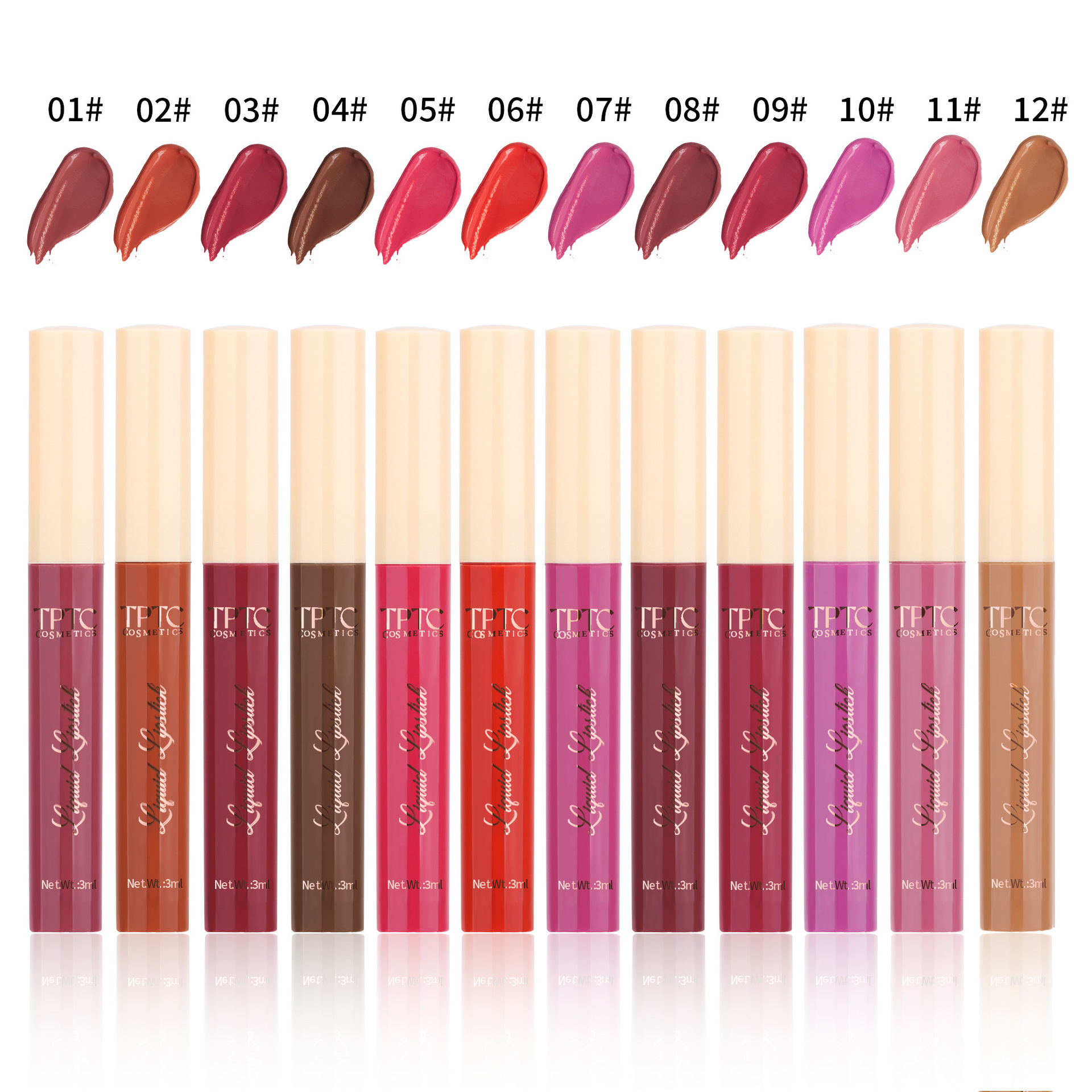 TPTC 12-color matte blush lip gloss, long-lasting non-stick cup, non-fading velvet lipstick lip gloss, cross-border makeup Item Picture