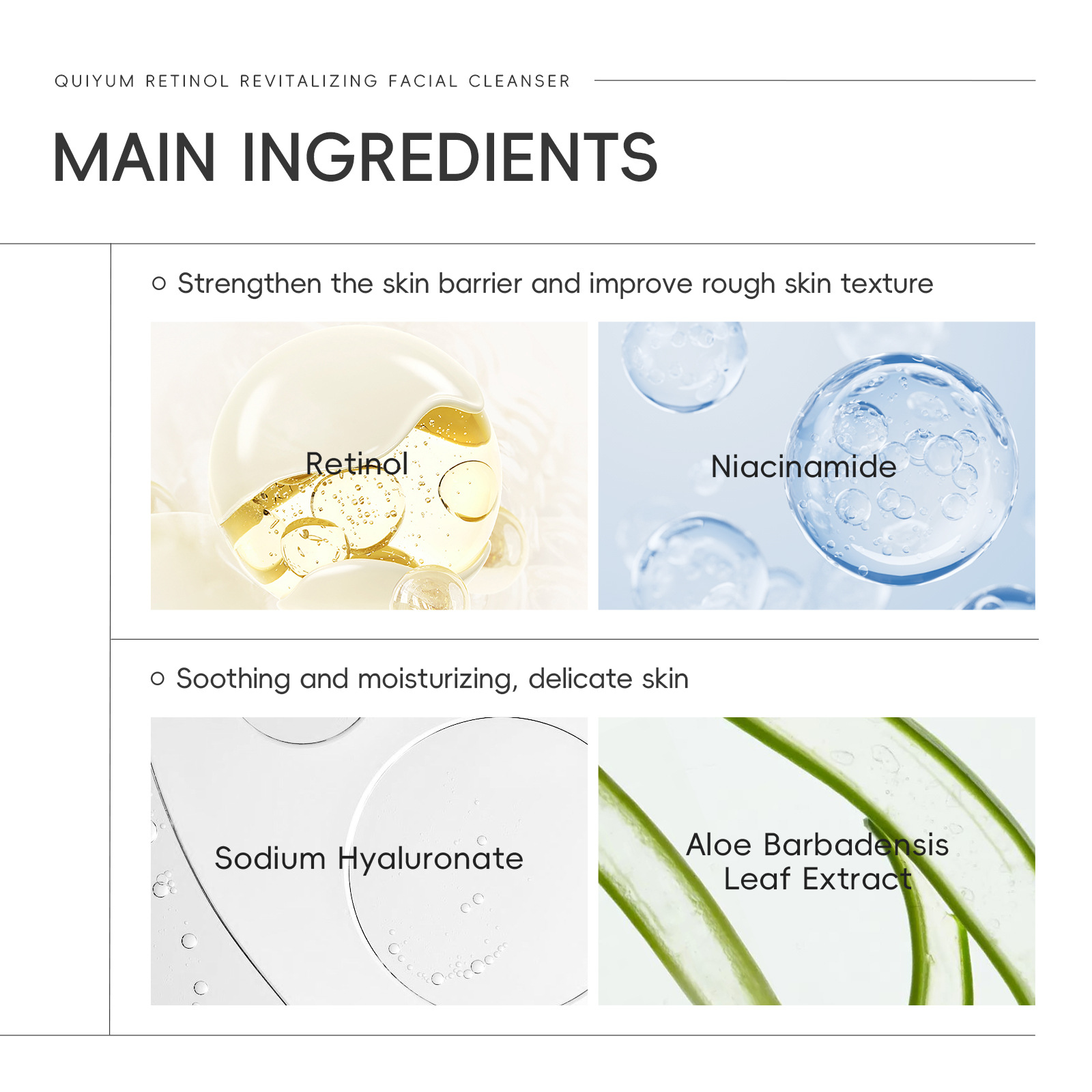 QUIYUM Retinol Facial Cleanser 50g, a cross-border skincare manufacturer, is a pore-cleansing, hydrating and moisturizing facial cleanser Specification drawing