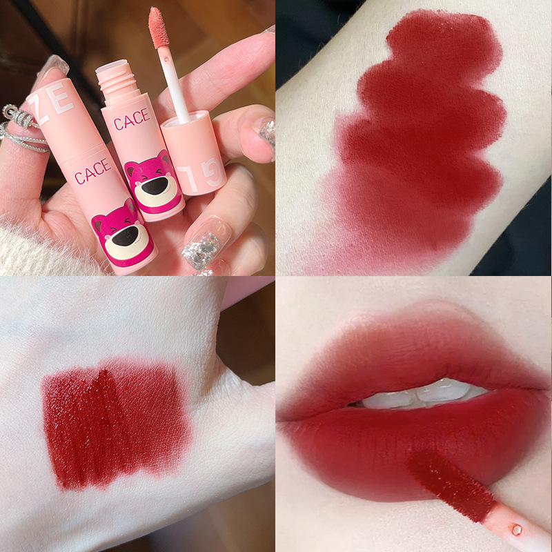 CACE Berry Bear Matte Lip Gloss 6-color versatile color matching Velvet smooth and light, no burden. One-piece consignment of lipstick full figure
