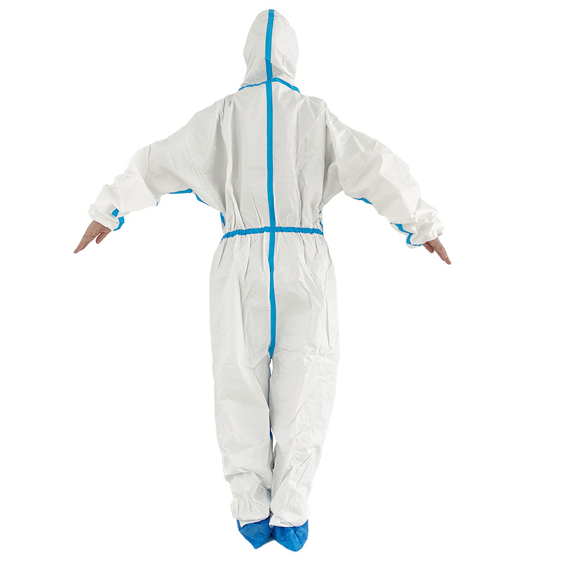 Blue stripe protective suit, one-piece cap, non-woven fabric work clothes, waterproof disposable isolation clothing for livestock farms details Picture