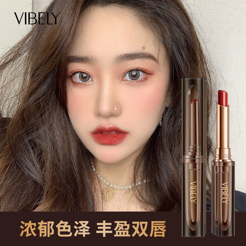 VIBELY Brown Tube Lipstick, long-lasting and non-fading velvet matte student lipstick, affordable lip gloss and lip gloss full figure