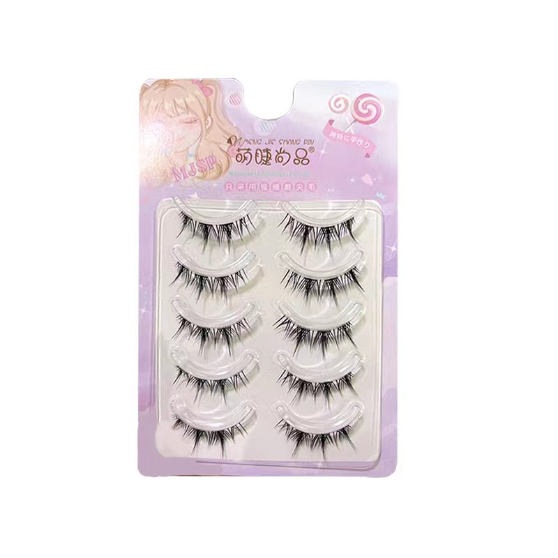 Mengjie Shangpin Comic tassel style False eyelash Cross Natural Airiness Transparent fine stem False eyelash five-pair set Item Picture