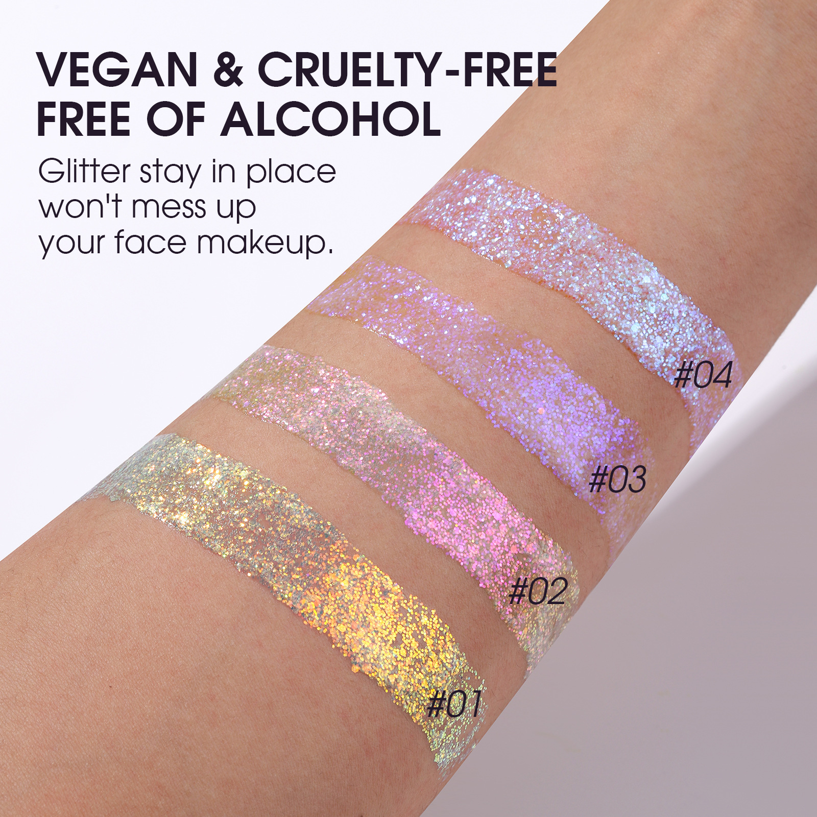 Langmanni 4-color Sparkling High-gloss Gel Liquid Eyeshadow, a multi-purpose iridesy gel for face and body Application Scenario
