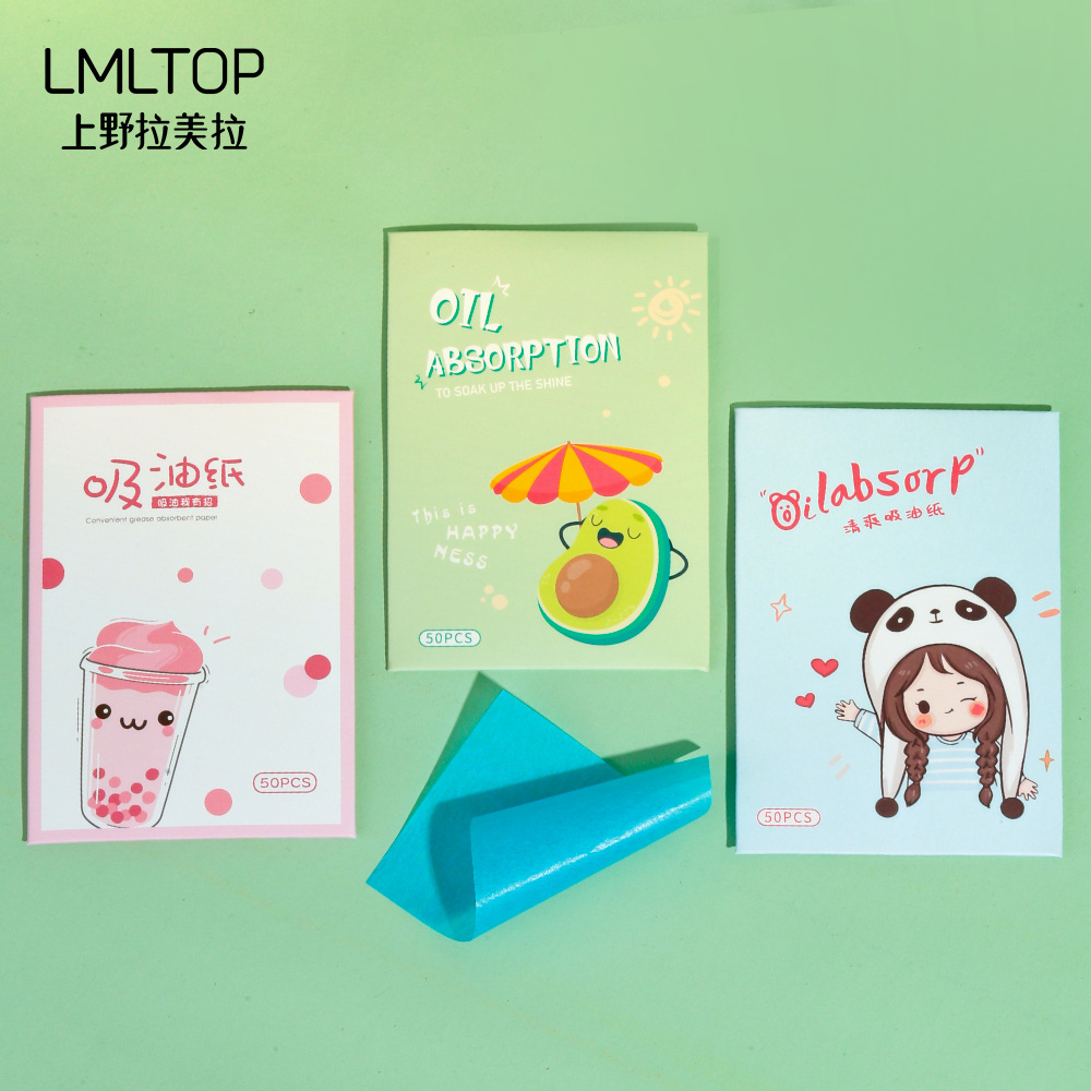 LMLTOP Portable Oil-absorbing Paper 50 pieces, refreshing oil-removing face paper, carefully selected original wood pulp blue film oil-absorbing face paper full figure