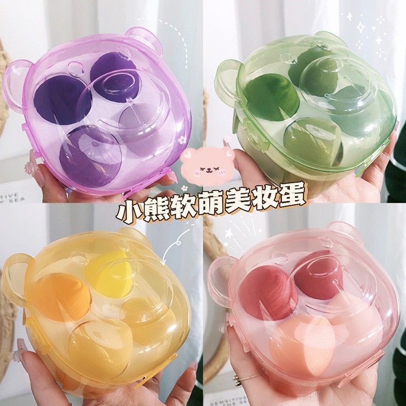The new Bear storage box beauty egg is super soft and won't absorb powder. It's a dry and wet dual-purpose makeup egg and a special powder puff for foundation full figure