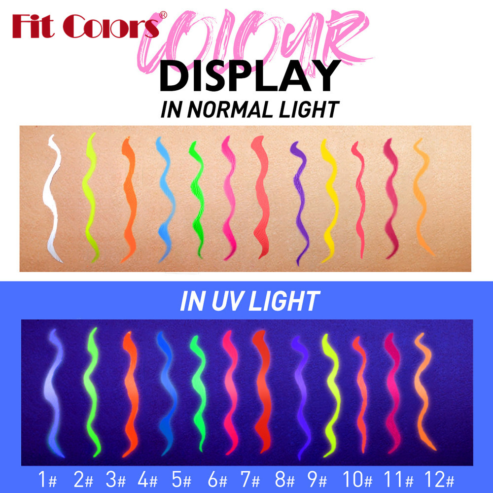Fit Colors 12-color UV Fluorescent eyeliner Pen Face and Body Painting Pen wholesale for festivals, stages and parties Specification drawing