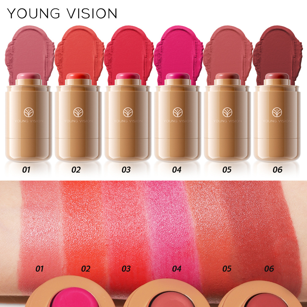 YOUNG VISION Pocket Blush Stick 6-color Matte Lip and Cheek Cream Texture Blush Specification drawing