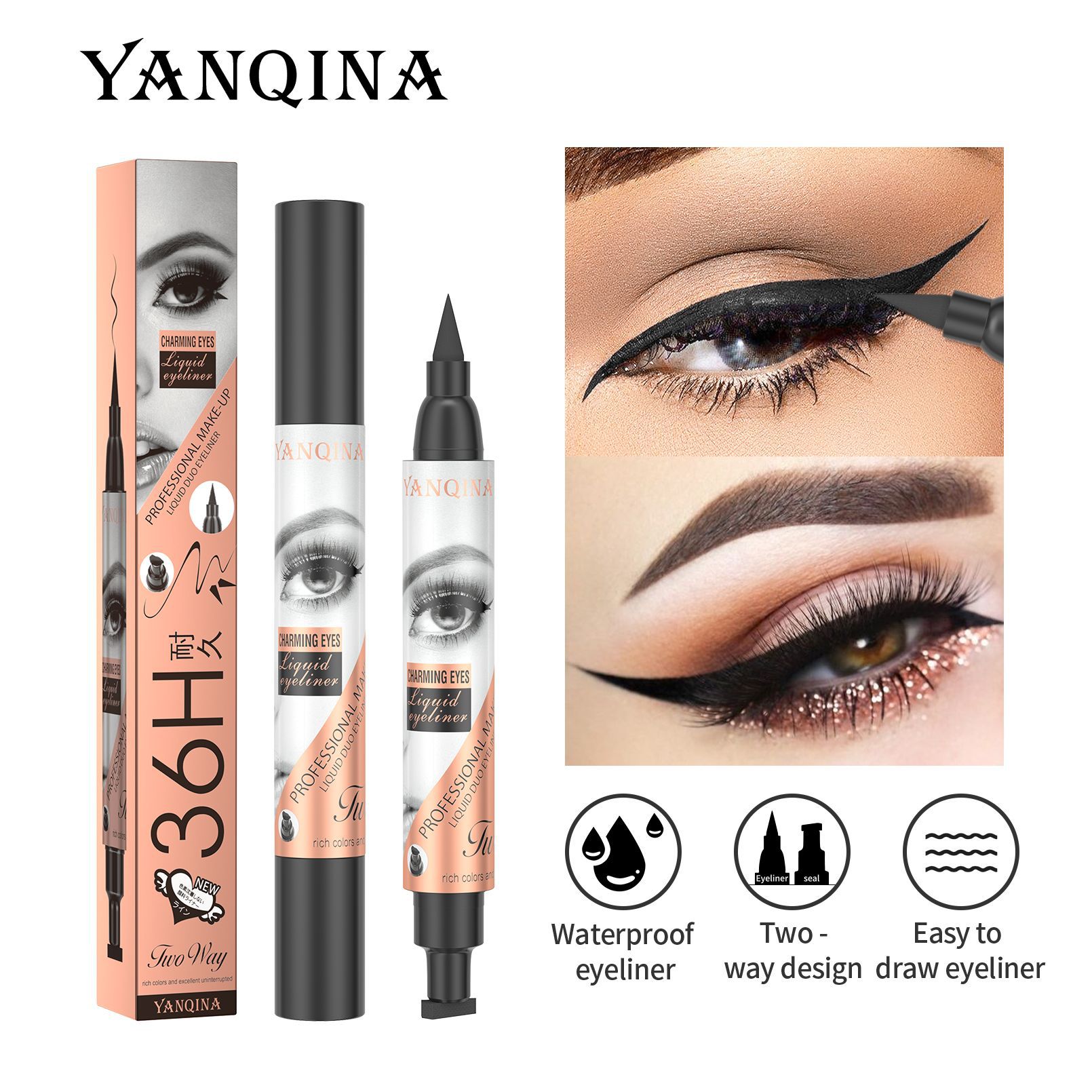 YANQINA Yanqina Seal eyeliner Pen is waterproof and does not smudge. Double-head Eyeliner Stamp eyeliner makeup full figure