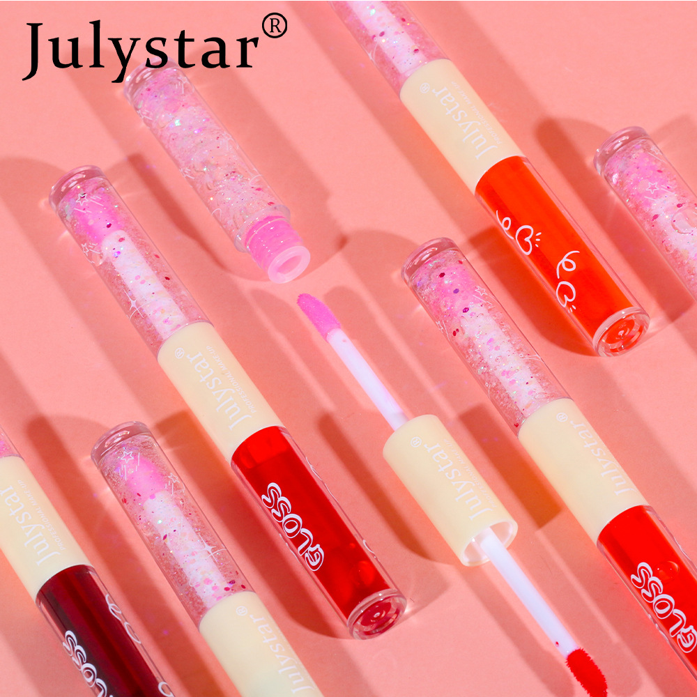 Cross-border European and American makeup double-headed pearlescent water gloss lip gloss, natural and long-lasting non-stick, cup dudu lip gloss wholesale for export Specification drawing