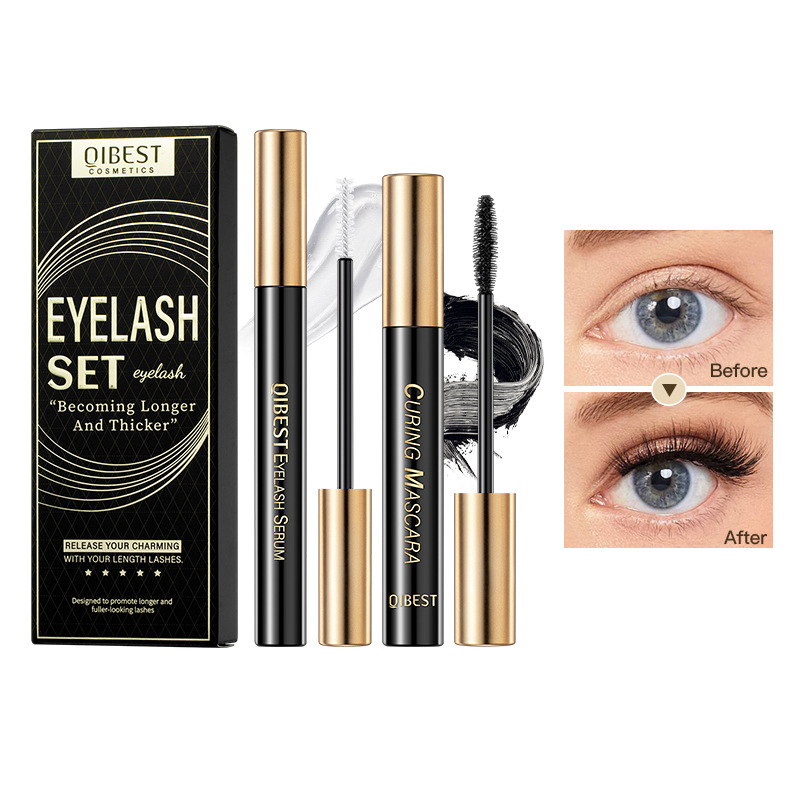 QIBEST Cross-border Eyelash Set: Long, thick, curly, non-smudge, waterproof, styling, eyelash care liquid, and makeup full figure