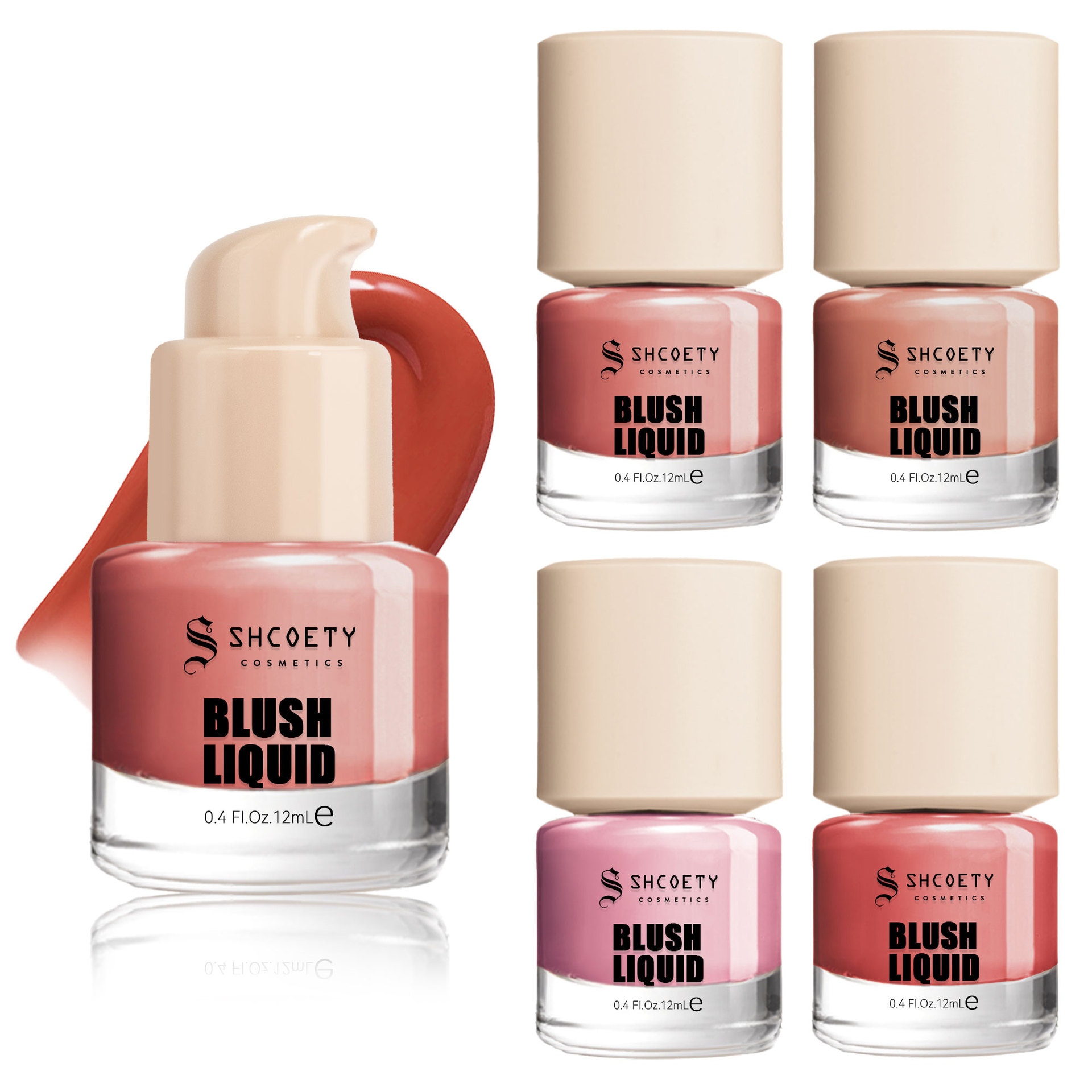 SHCOETY Cross-border Press-type liquid Blush four-color lip and cheek moisturizing natural contouring and brightening blush Item Picture