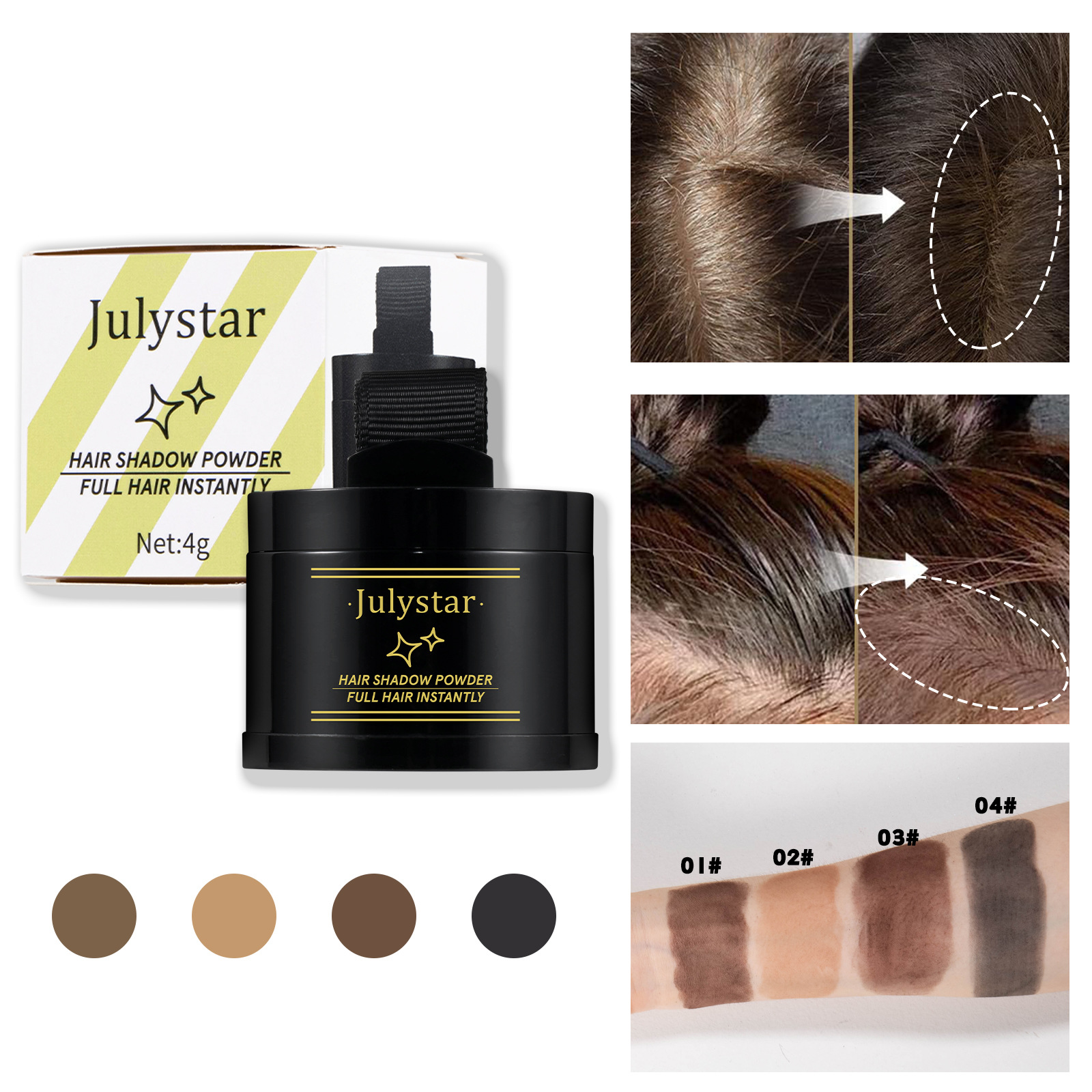 Julystar Nose Shadow Filling Powder, Hairline, Forehead Hair Replacement, Profile Contouring Hairline Powder full figure