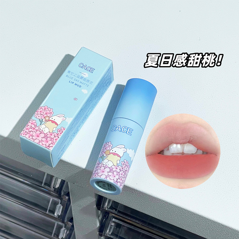 CACE Blue Sky Matte Lip Clay Anime Style Small cleft Lip Glaze Student Three-piece Blue Set Wholesale details Picture