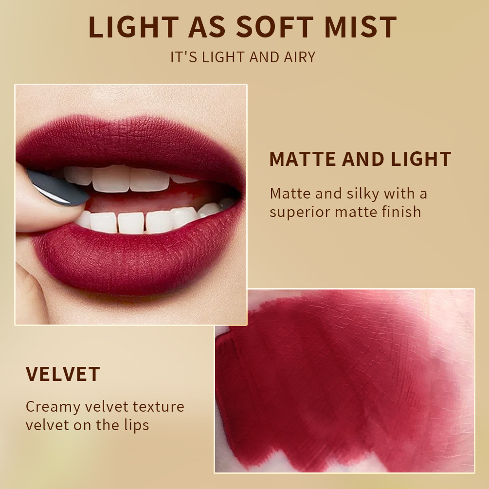 QIBEST double-headed velvet makes the lips look fair and red, does not fade easily, matte non-stick cup, long-lasting natural three-dimensional lip gloss, cross-border Specification drawing