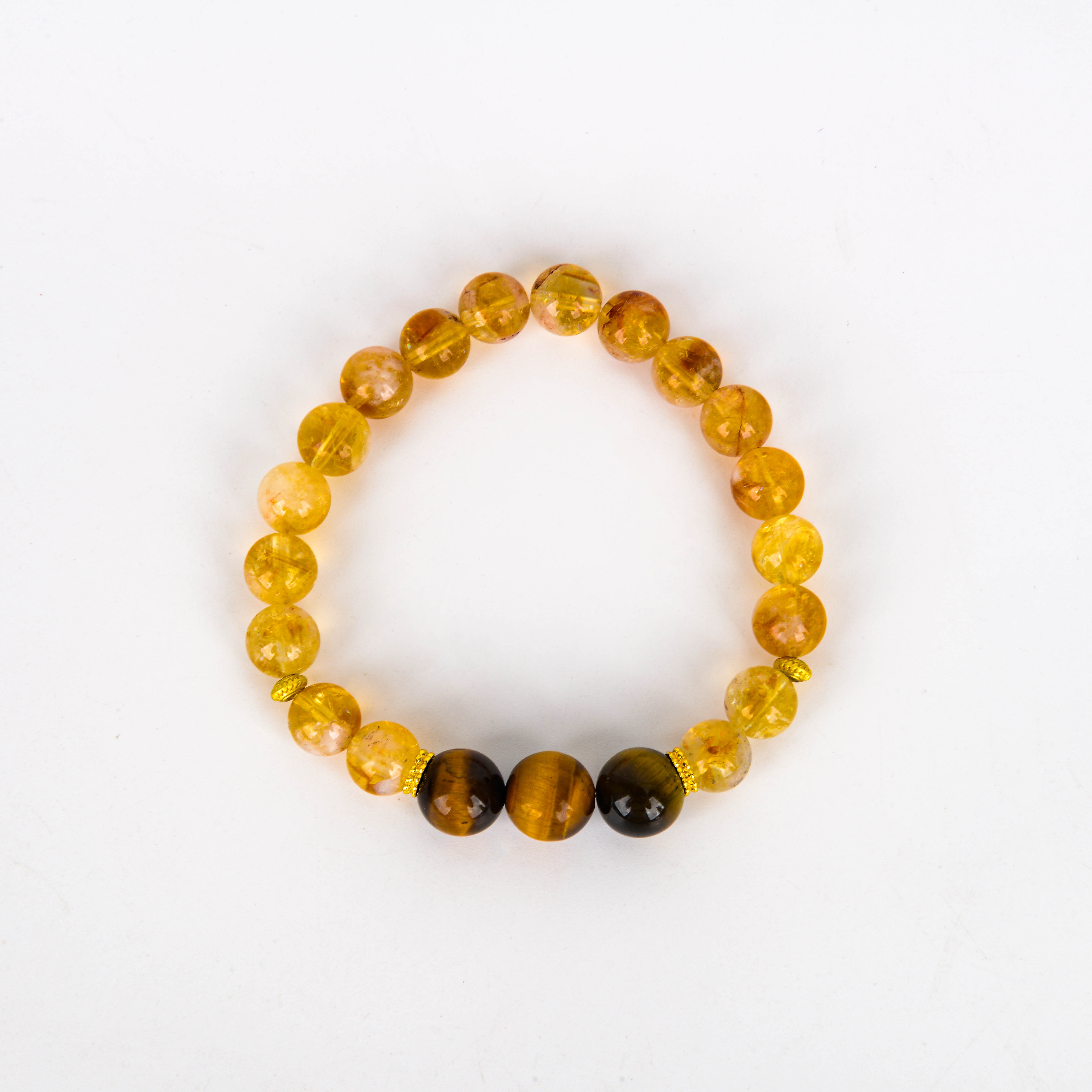 日进斗金新款天然虎眼石水晶手串女仿黄塔晶金发晶串珠水晶手链女