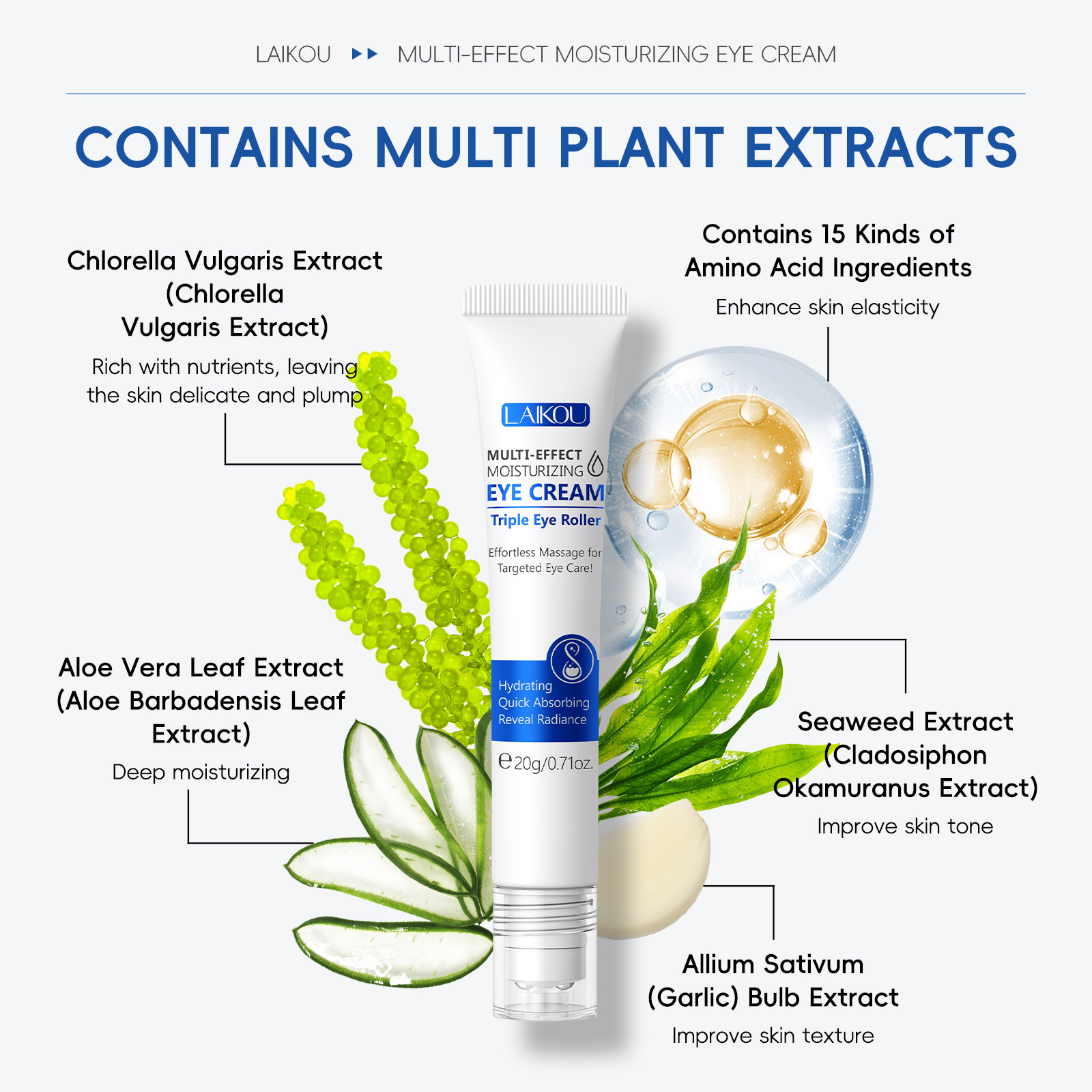 Cross-border LAIKOU Hydrating Roll-on Eye Cream 20g, eye moisturizing and eye care skin care product manufacturer supply details Picture