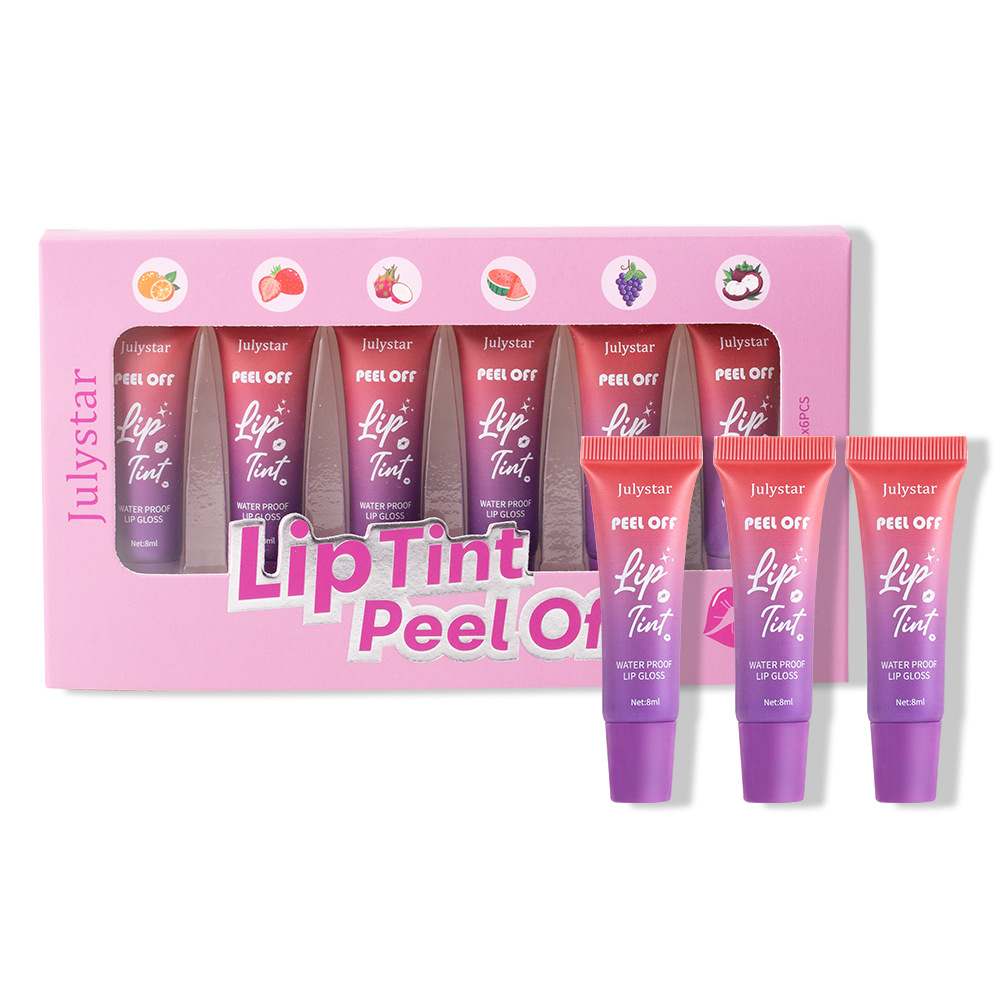 Julystar's best-selling lip peel-off lipstick with a base color, long-lasting waterproof matte, fruit-flavored peel-off lip gloss set Item Picture