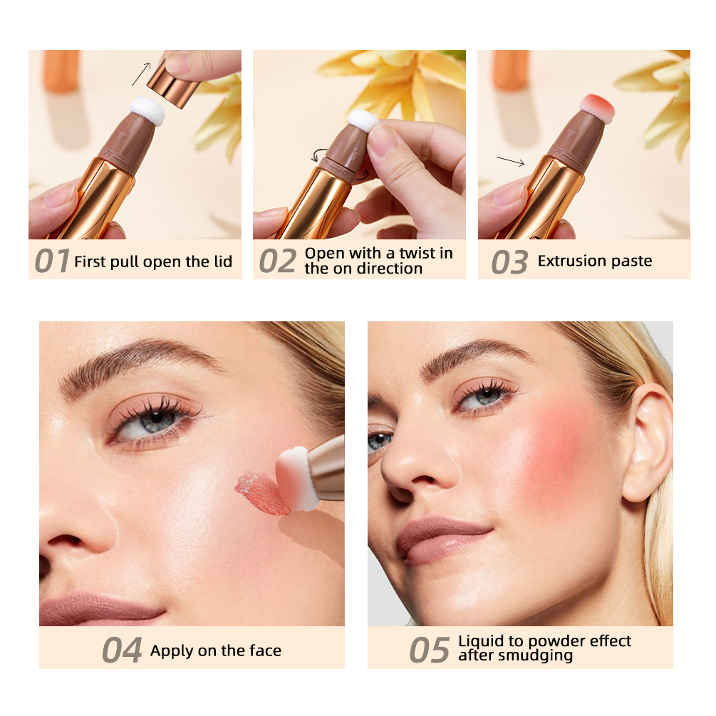 QIBEST multi-functional makeup pen, Blush, highlighter Contouring pen, pearlescent fine sparkle, matte finish naturally brightens facial makeup Application Scenario