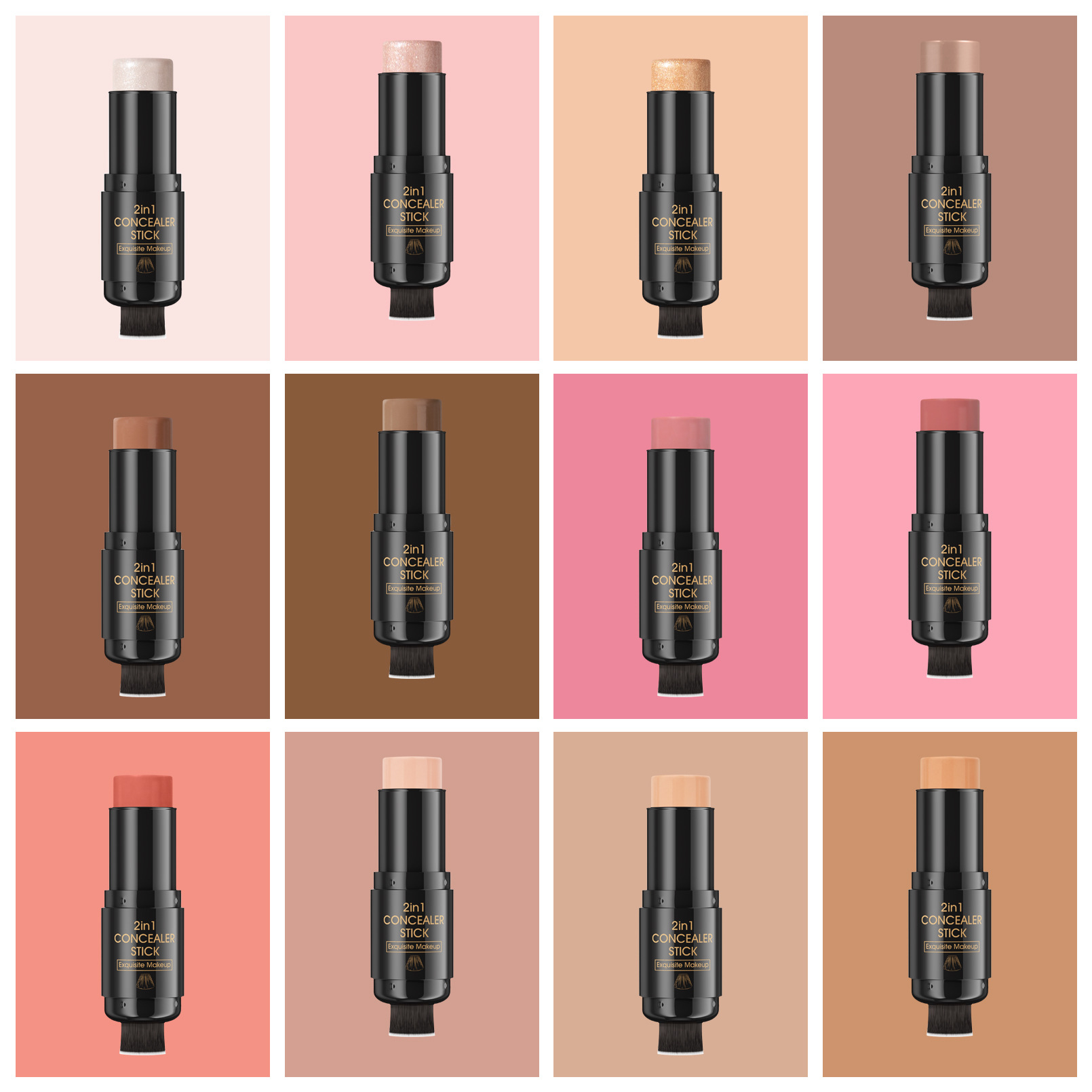 HelloKiss Highlighter Blush with Brush, Double-headed Contouring Stick, Three-dimensional contour Shaping, Concealer Foundation Stick, Cross-border Color Specification drawing