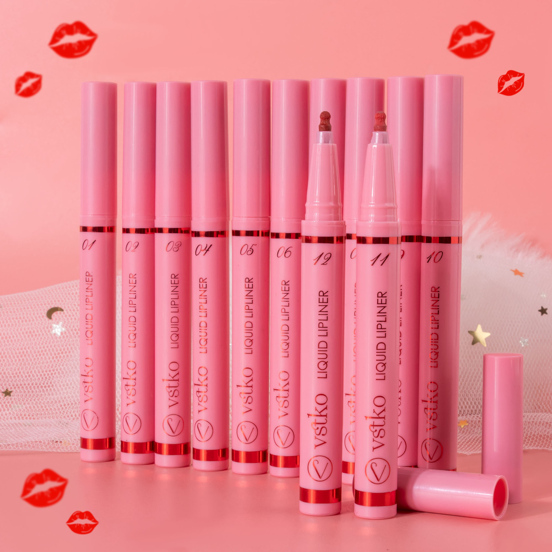 VSTKO Cross-border Gourd-tipped liquid Lip Liner Pen Set Matte, easy-to-color, waterproof and long-lasting nude Lipstick pen Specification drawing