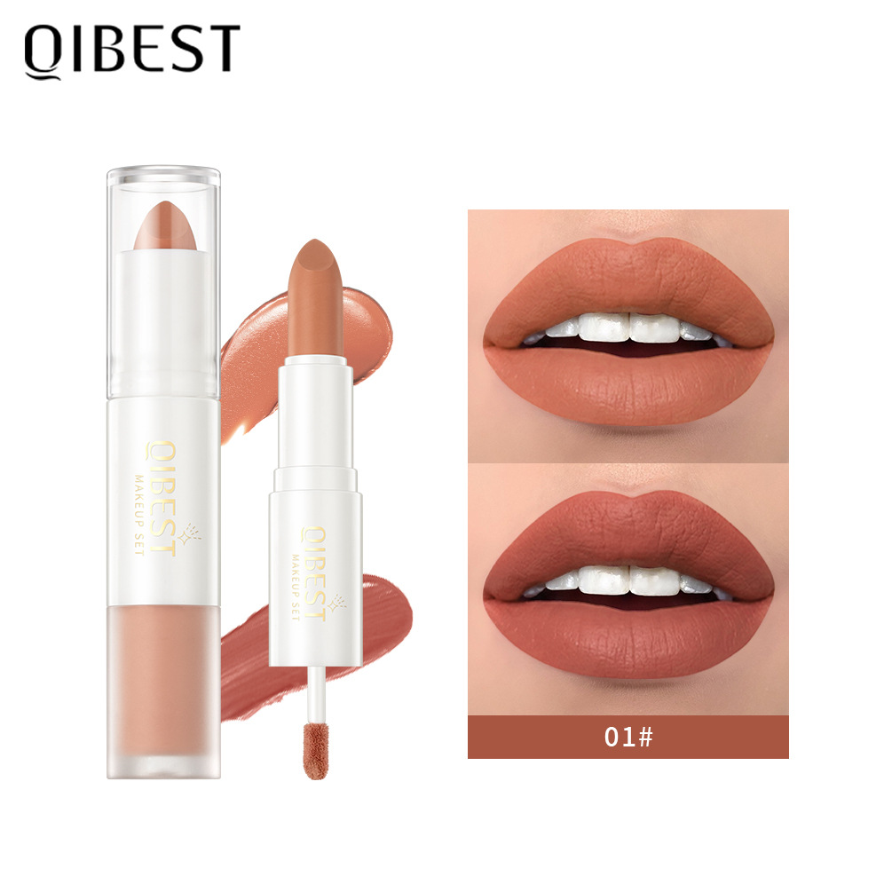 QIBEST double-headed velvet makes the lips look fair and red, does not fade easily, matte non-stick cup, long-lasting natural three-dimensional lip gloss, cross-border Item Picture