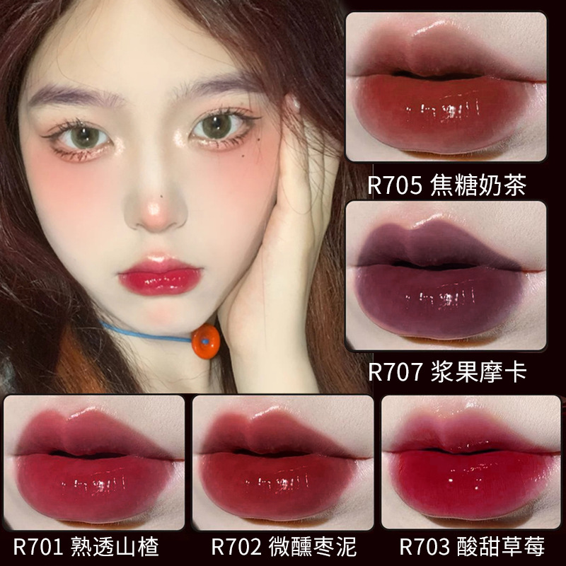 VIBELY Little Black Tube Water Light Mirror Lip Gloss Set, Non-stick cup, non-fading Glass Air Lip Gloss, Pouty lips Specification drawing