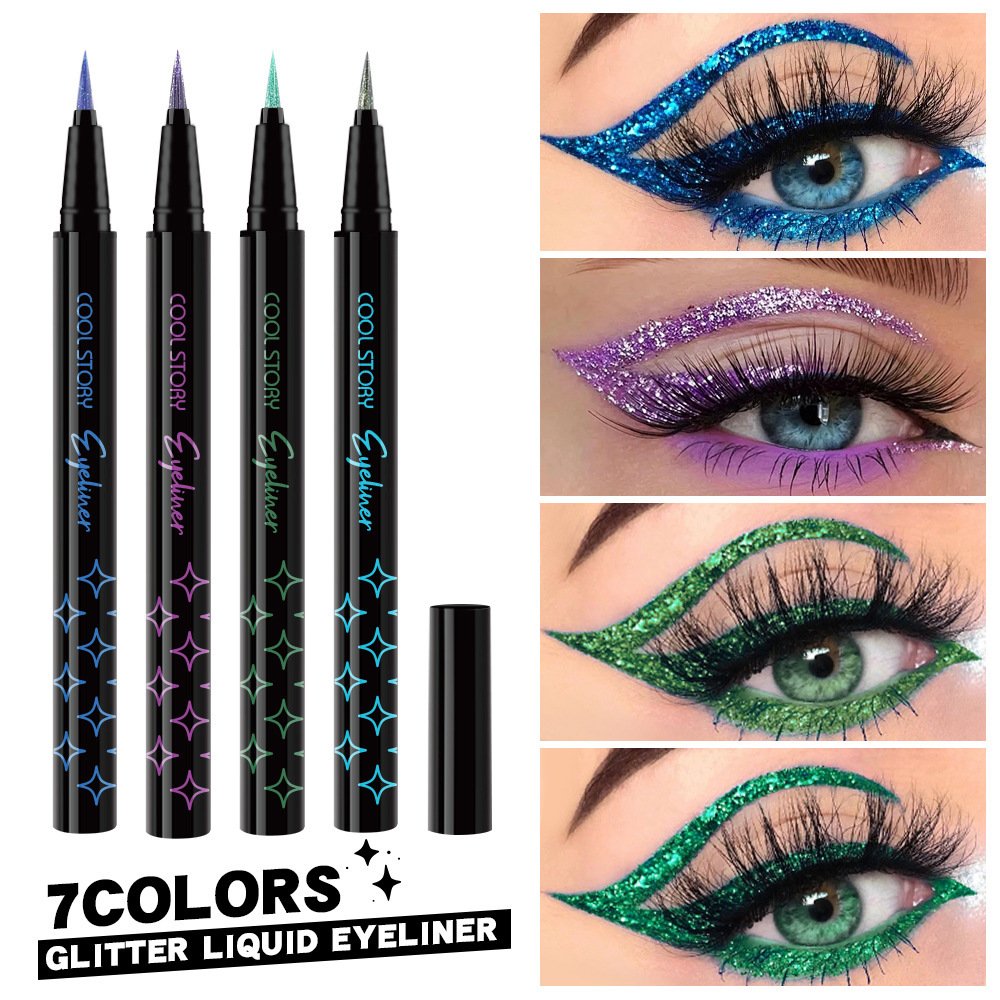 cool story Liquid High-gloss Eyeliner Pen with pearlescent fine Sparkle, brightening, quick-drying, water-resistant and sweat-proof metal sleeping pen full figure