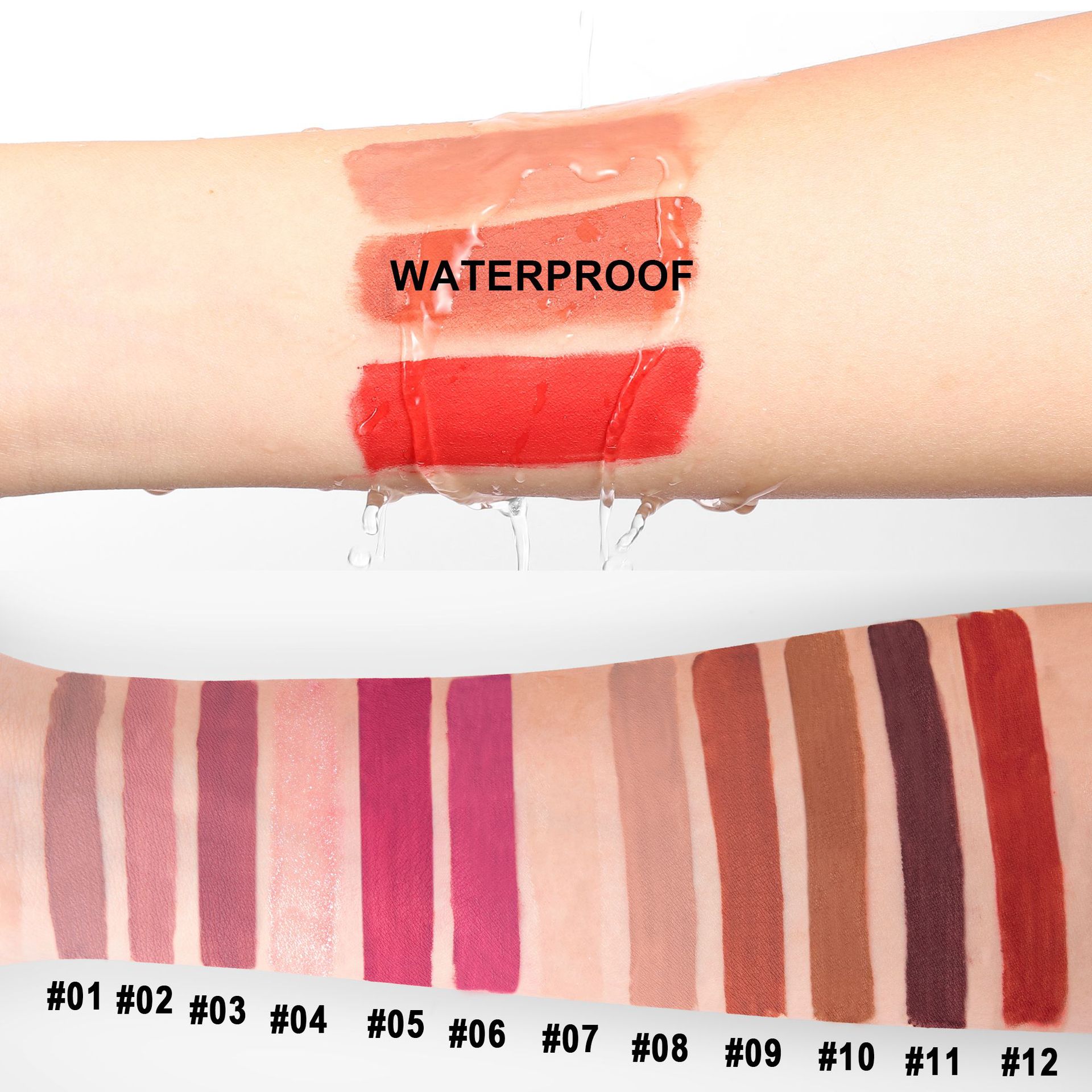 Cross-border 12-color matte lip gloss set handaiyan Long-lasting waterproof non-stick rim Red Lip gloss set Specification drawing