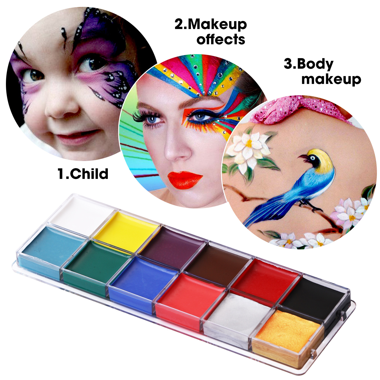 Langmanni 12-color oil-based facial makeup palette Body painting paint Saturation High DIY Face Color cream full figure