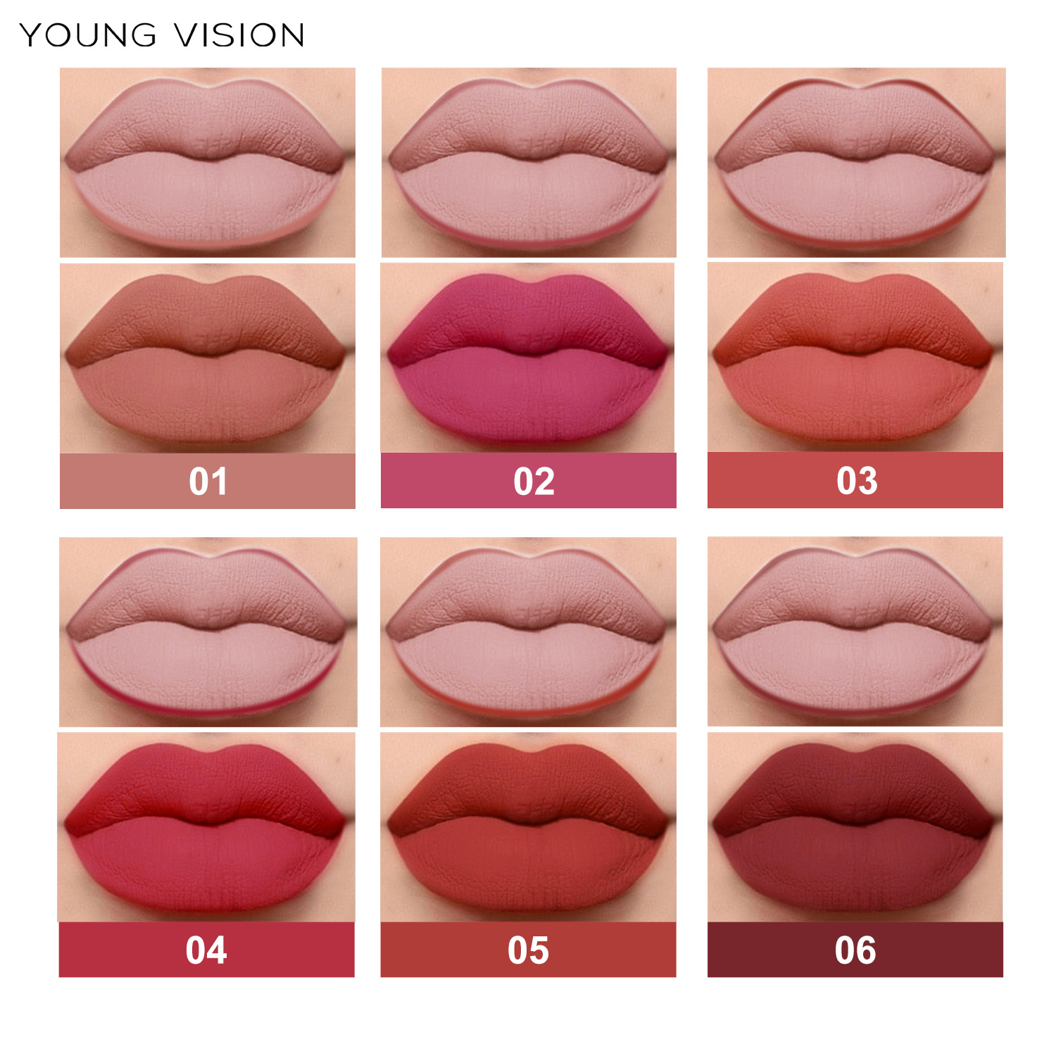 YOUNG VISION Lip Gloss + Lip Liner 2-piece Set: Non-stick Cup Matte Lip gloss, Rotatable Lip liner Specification drawing