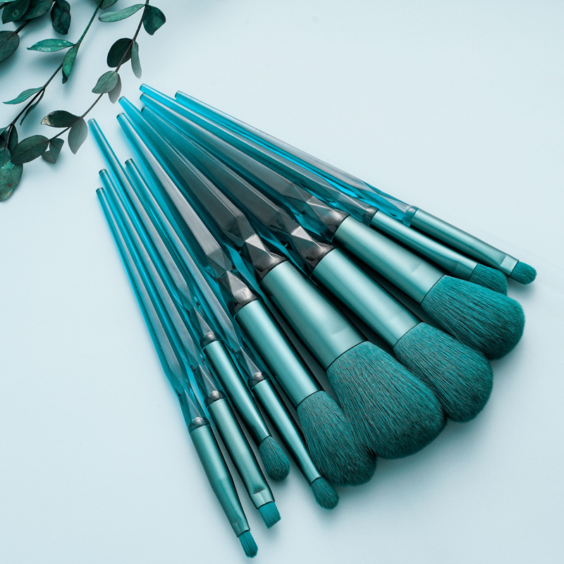 New 10-piece diamond crystal handle makeup set brush, dark green and bright red eyeshadow brush, loose brush, cross-border beauty tool full figure