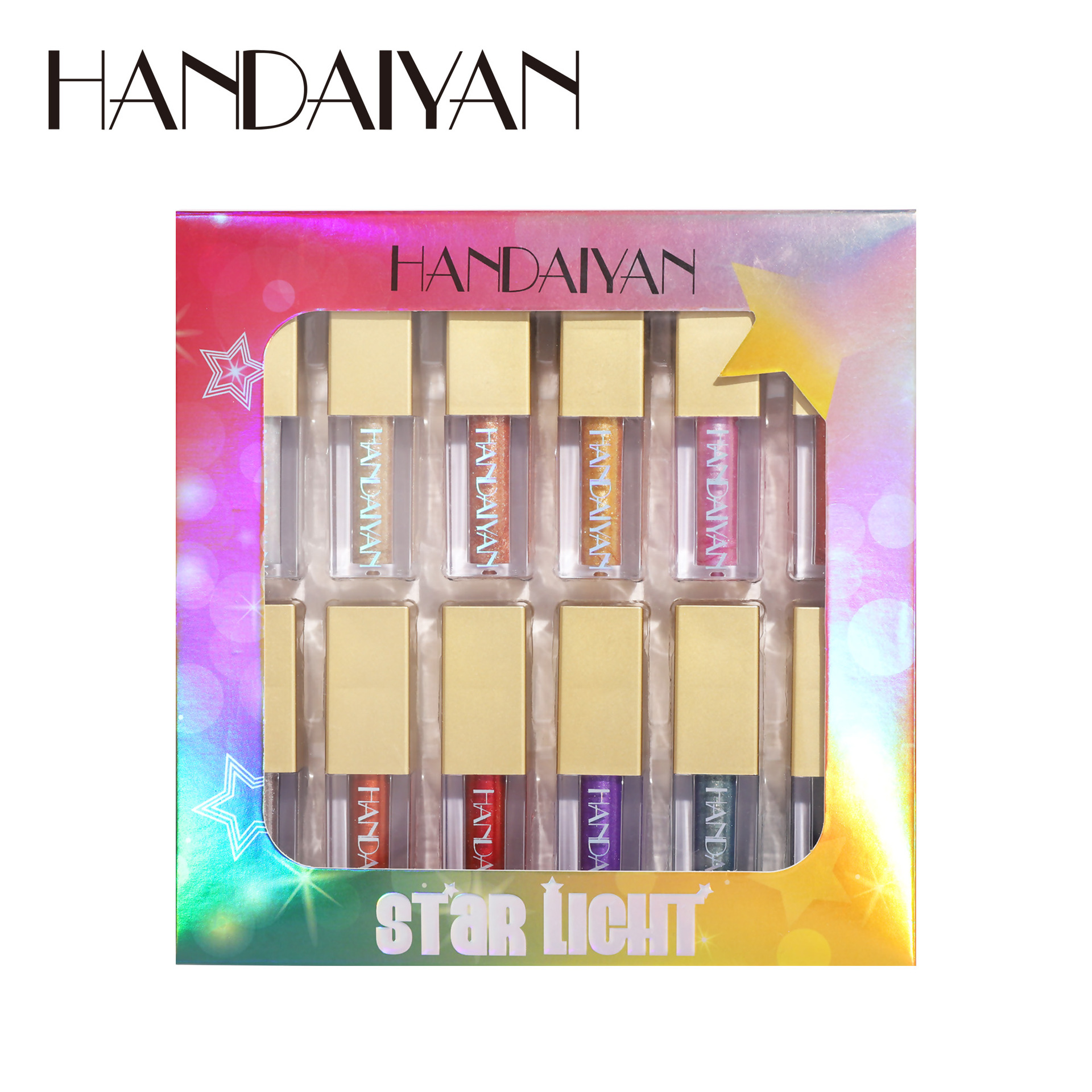 Cross-border liquid eyeshadow set handaiyan Pearlescent Fine Flash European and American Makeup Nightclub Flash 12-color eyeshadow liquid Item Picture