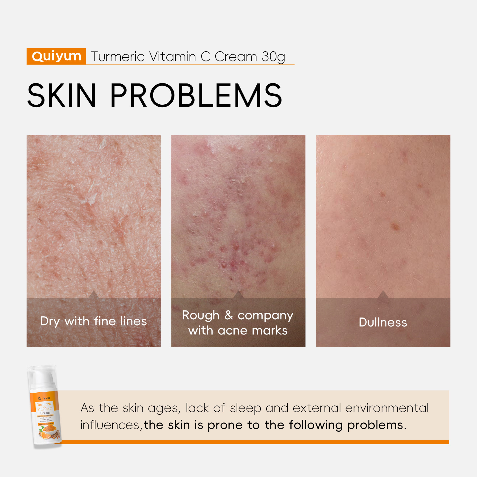 Cross-border new product QUIYUM Turmeric Vitamin c Cream 30g Hydrating Moisturizing Cream is available for wholesale from the manufacturer details Picture
