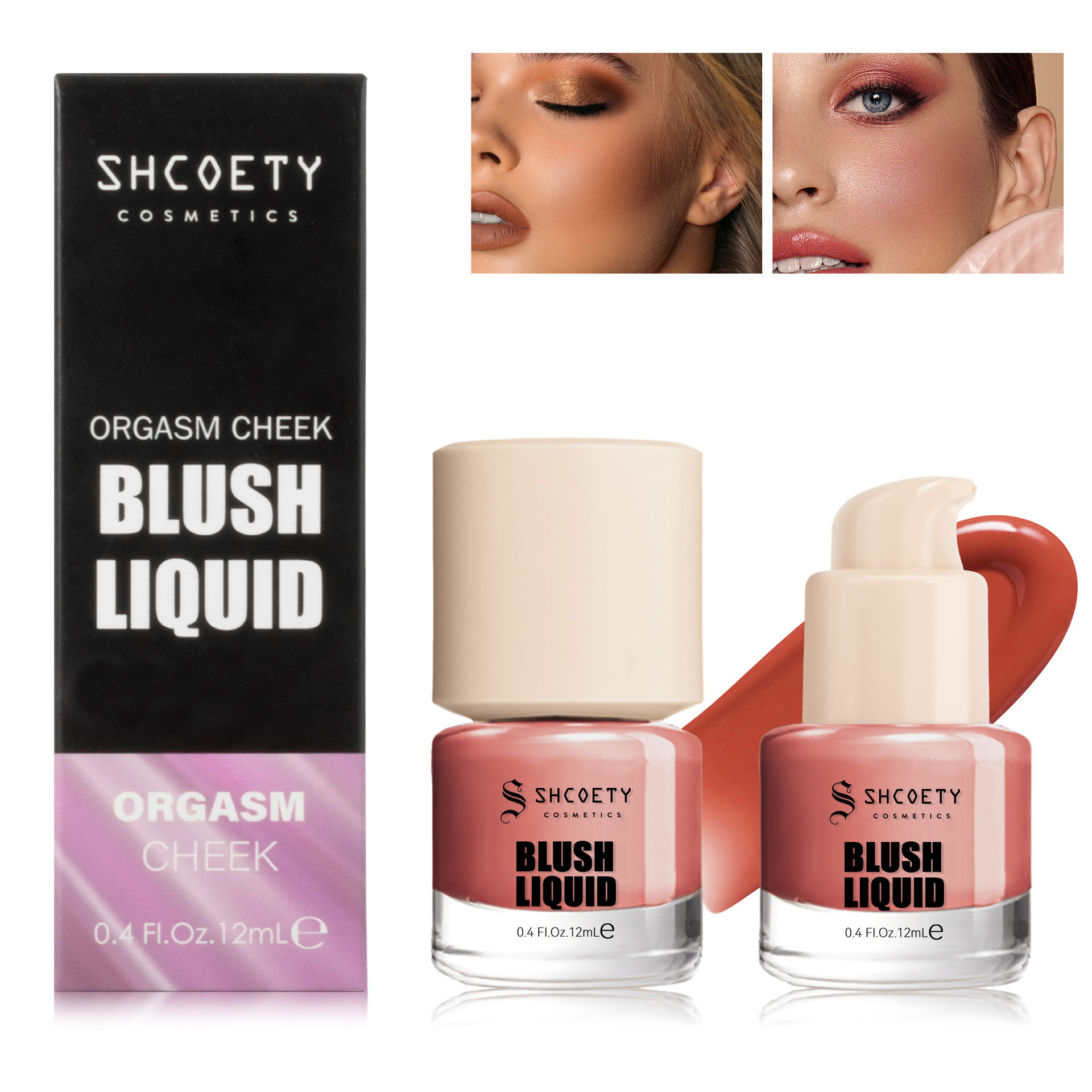 SHCOETY Cross-border Press-type liquid Blush four-color lip and cheek moisturizing natural contouring and brightening blush details Picture