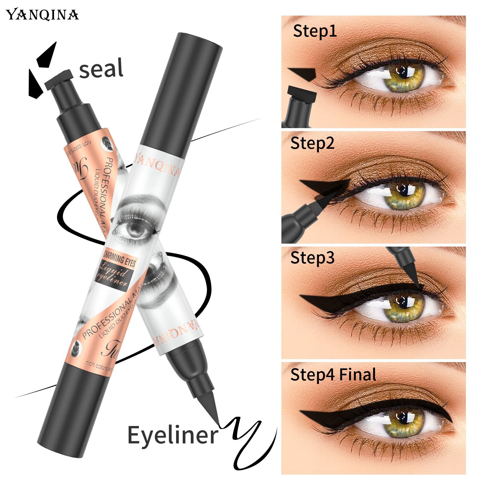 New YANQINA double-headed triangular seal eyeliner non-smudge waterproof Stamp eyeliner for cross-border use full figure