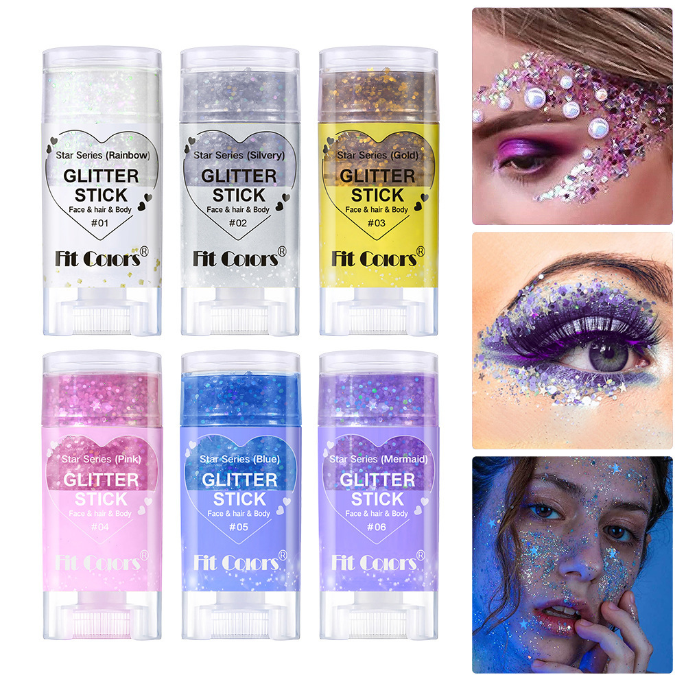 Fit Colors 6-color body painting, sequined stick face, lip star glitter eyeshadow, festival stage makeup details Picture