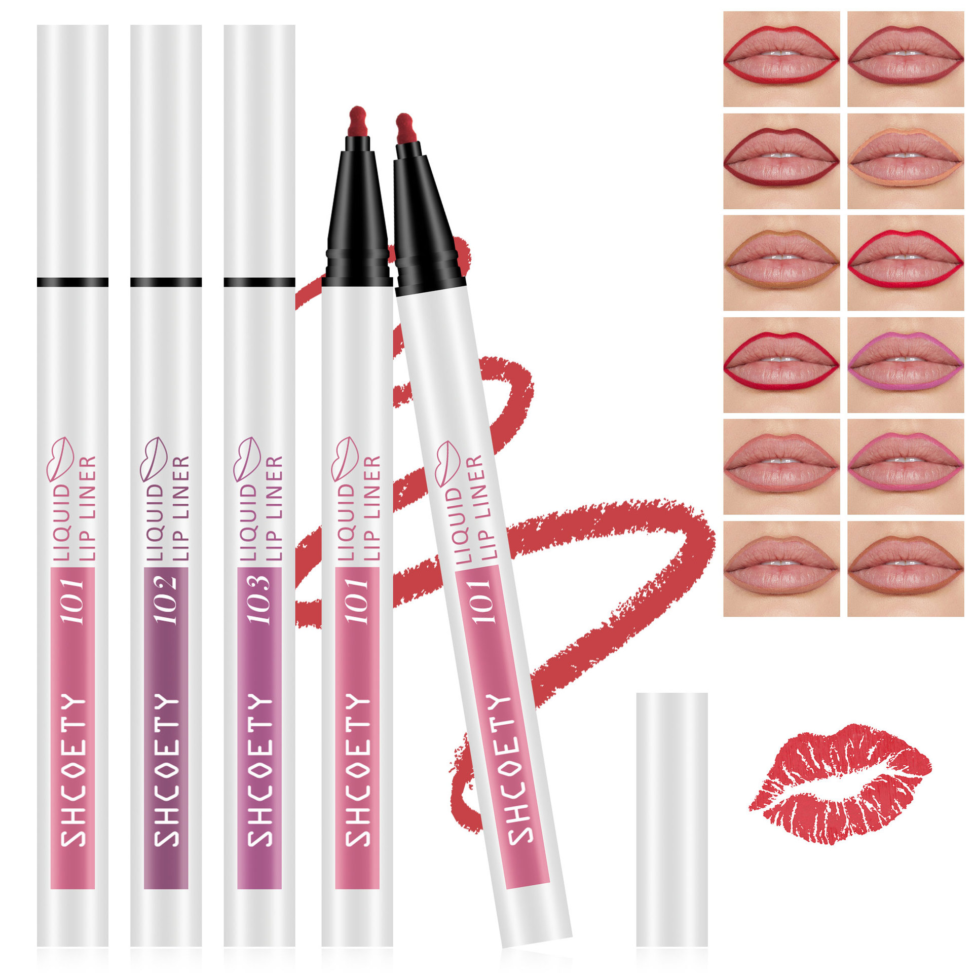 SHCOETY Cross-border Matte Liquid Lip Liner Pen Set, matte Lip gloss, Waterproof nude Lip gloss, Long-lasting Lipstick pen full figure